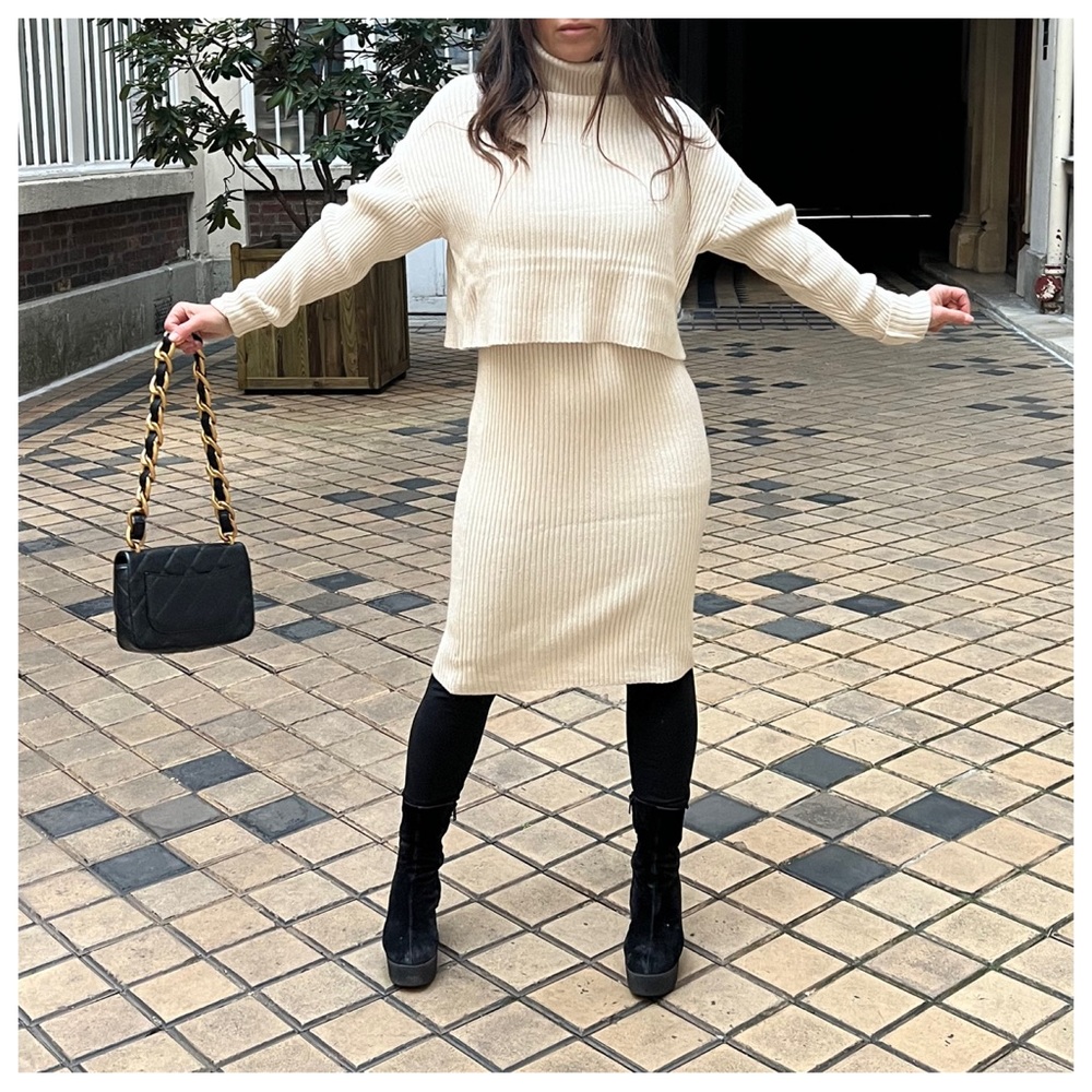 #10 CHIC MADE IN FRANCE 2 PIECES MIDI KNIT DRESS AND MATCHING SWEATER - Picture 7 of 8